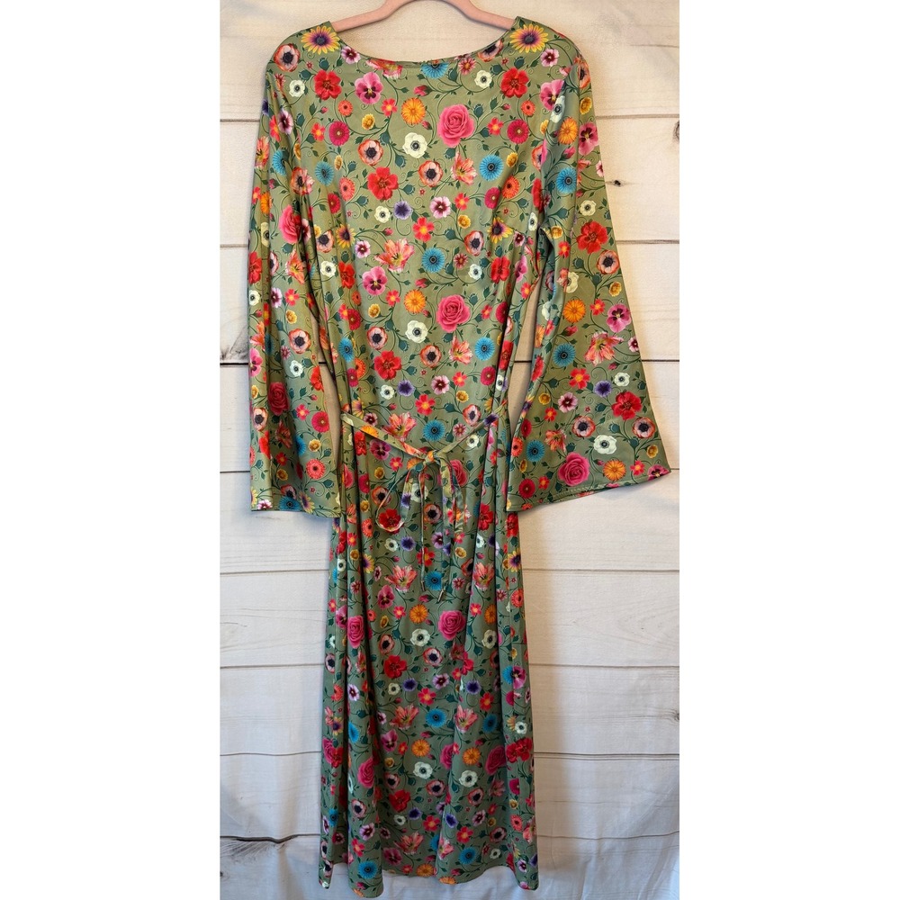 Elizabeth James The Label Floral Maxi Dress Bell Sleeve Sage Green Size S